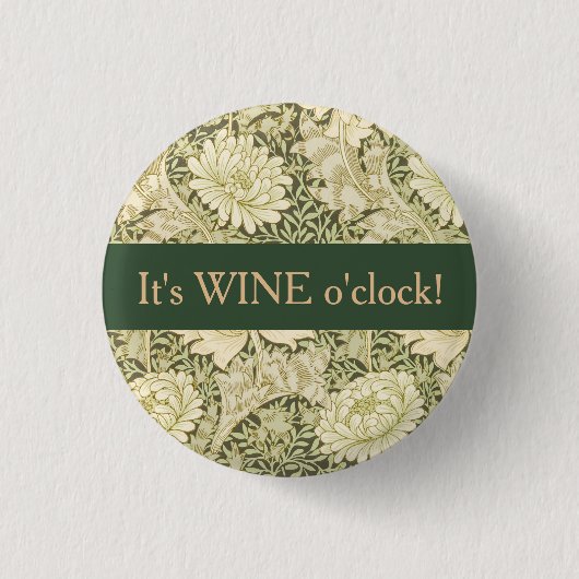 Bloemig Wm. Morris Design Wijn Uur         Ronde Button 3,2 Cm (Voorkant)