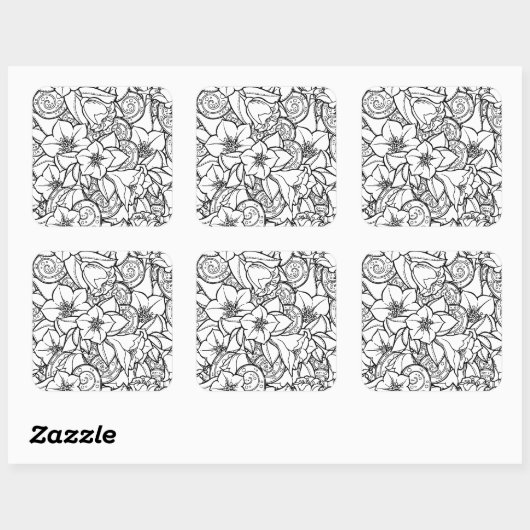 Bloemig Zendoodle Vierkante Sticker (Vel)