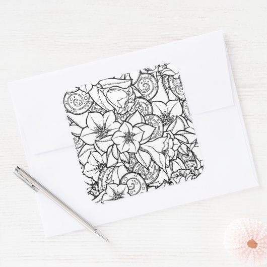 Bloemig Zendoodle Vierkante Sticker (Envelop)