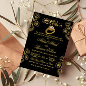 Bloemig Zwart Goud Moslim Islamitische Verlovingsf Kaart