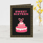  bloemig zwart roze gouden taart zoet zestien kaart (Gele Bloem)