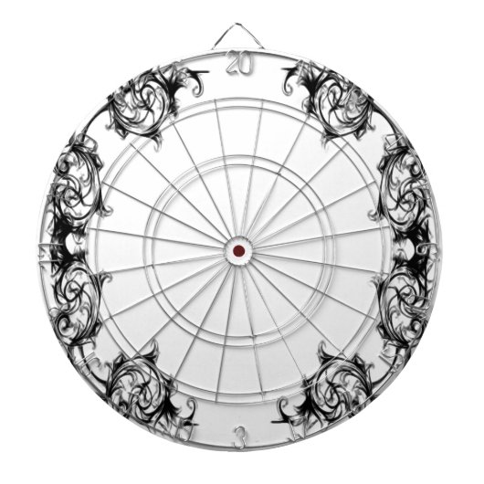 BLOEMIG ZWART-WIT DAMASK DARTBORD (Voorkant)