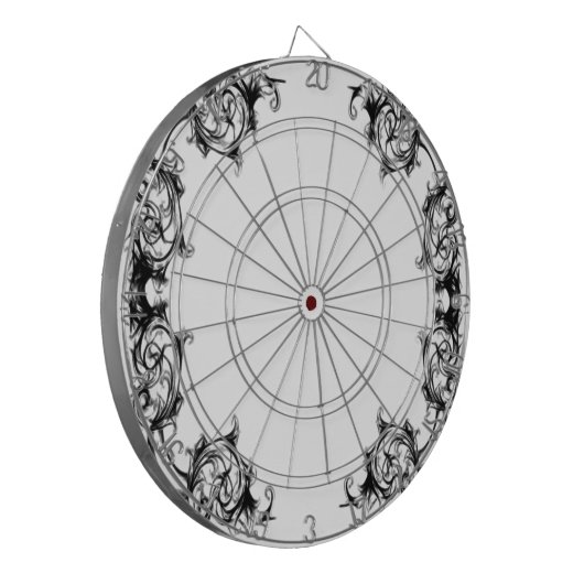 BLOEMIG ZWART-WIT DAMASK DARTBORD (Voorkant Links)