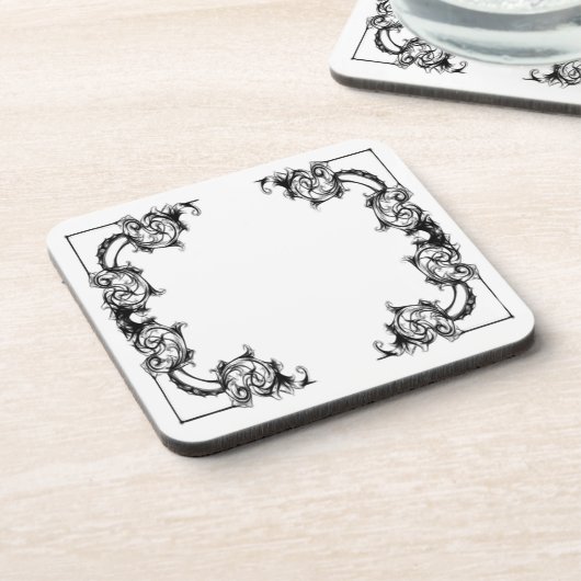 BLOEMIG ZWART-WIT DAMASK ONDERZETTER (Linkerzijde)