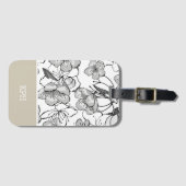 Bloemig zwart, wit en bruin met monogram bagagelabel (Voorkant (horizontaal))