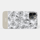 Bloemig zwart, wit en bruin met monogram Case-Mate iPhone case (Achterkant (horizontaal))