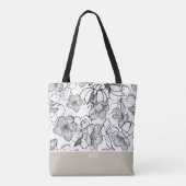 Bloemig zwart, wit en bruin met monogram tote bag (Achterkant)