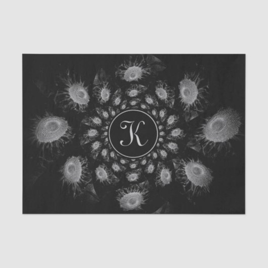 Bloemig zwart-wit monogram elegant tissuepapier (Voorkant)