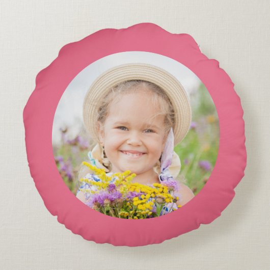 Bloemige 1e verjaardag FOTOCADEAU Dochter Meisjes Rond Kussen (Achterkant)