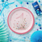 Bloemige 1e verjaardag op maat gemaakte één feeënp papieren bordje (Feest)