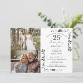 Bloemige 25e trouwdag Then & Now 2 foto Kaart (Staand voorkant)