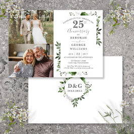 Bloemige 25e trouwdagjubileum Toen & Nu 2 foto's Kaart