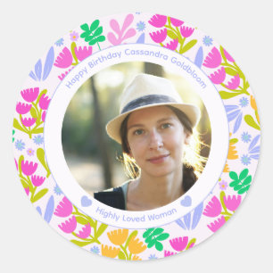 Bloemige 30e 40e verjaardag liefdescitaat foto har ronde sticker