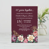 Bloemige 40e robijn huwelijksjubileum kaart (Staand voorkant)