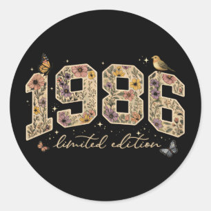 Bloemige 40e verjaardag Limited Edition 1986 Ronde Sticker