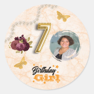 Bloemige 70ste verjaardag & Gouden Folie Ballon &  Ronde Sticker