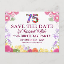 Bloemige 75e verjaardag Save the Date Elegant