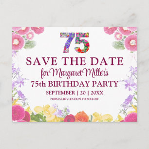 Bloemige 75e verjaardag Save the Date Elegant Aankondigingskaart
