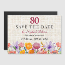 Bloemige 80e verjaardag Save the Date - Tuinfeest