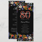 Bloemige 80e verjaardagsprogramma menu dank je wel kaart (Voorkant / Achterkant)