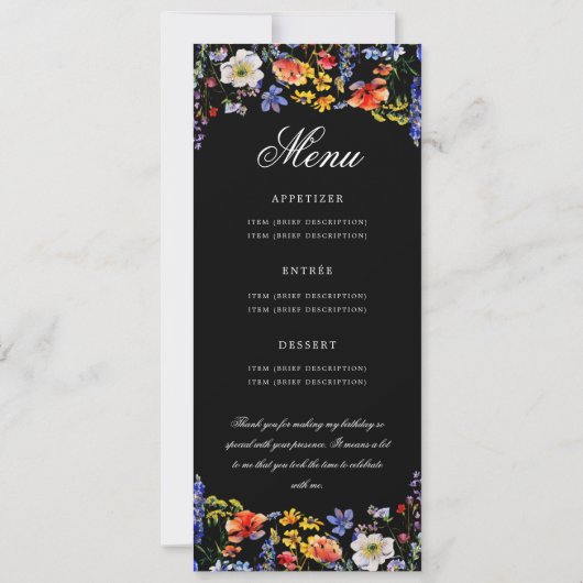 Bloemige 80e verjaardagsprogramma menu dank je zwa kaart (Achterkant)