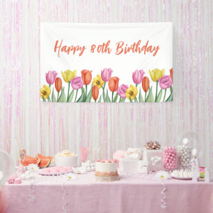 Bloemige 80ste verjaardag Pastel Lente Spandoek