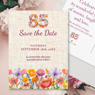 Bloemige 85e verjaardag - 85 Elegante Save the Dat Aankondigingskaart