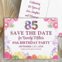 Bloemige 85e verjaardag Save The Date Elegant