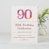 Bloemige 90e verjaardag - Elegante viering Kaart (Staand voorkant)