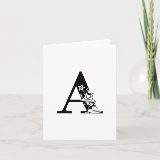 Bloemige A-monogram op witte notitiekaart (Voorkant)