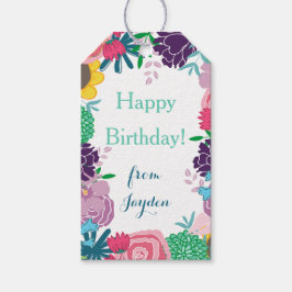 Bloemige aangepaste fotogelukskaart verjaardagscad cadeaulabel