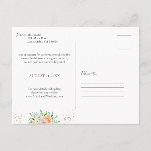 Bloemige aangepaste foto's Wijzig de datum Aankondigingskaart (Achterkant)