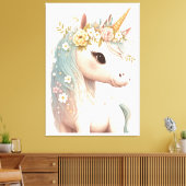 Bloemige Aanklede Kraam Eenhoorn Elegante Waterver Canvas Afdruk (Insitu (Woonkamer))