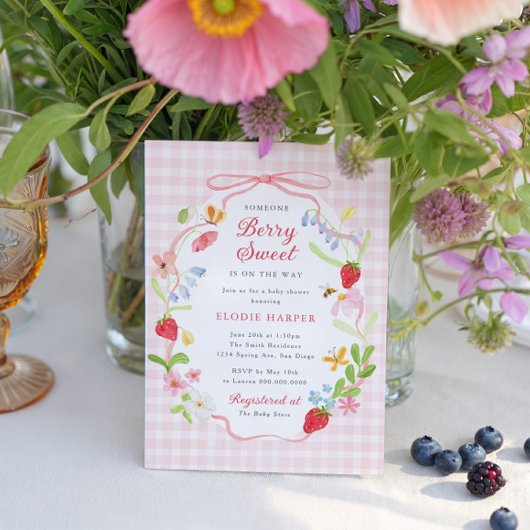 Bloemige Aardbei Baby Shower Kaart