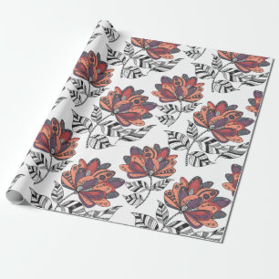 Bloemige Abstracte Doodle Kunststijl Paars Roestig Cadeaupapier