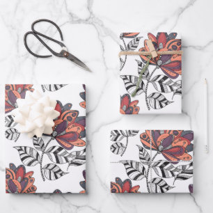 Bloemige Abstracte Doodle Kunststijl Paars Roestig Inpakpapier Vel