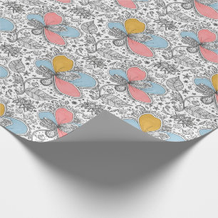 Bloemige Abstracte Doodle Kunststijl Roze Blauw Ge Cadeaupapier
