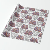 Bloemige Abstracte Doodle Kunststijl Roze Paars Cadeaupapier (Uitgerold)