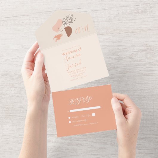 Bloemige Abstracte Vorm Botanische Trouw  All In One Uitnodiging (Afscheurbaar)