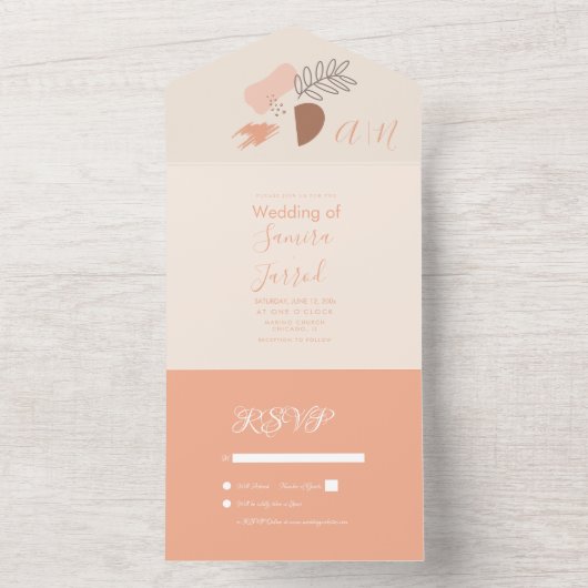 Bloemige Abstracte Vormgeving Bruiloft All In One Uitnodiging (Binnen)