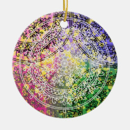 Bloemige achtergrond manda werkkussen keramisch ornament