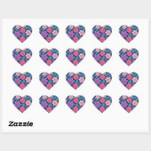Bloemige achtergrond, roze en paars, hart sticker (Vel)
