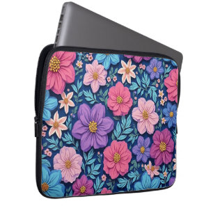 Bloemige achtergrond, roze en paars, laptop sleeve