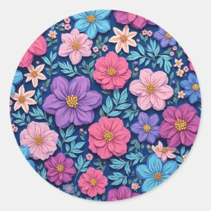 Bloemige achtergrond, roze en paars, ronde sticker