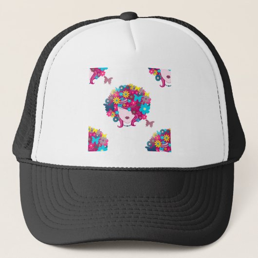 bloemige afro trucker pet (Voorkant)