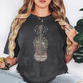 Bloemige Akoestische Gitaar Muziek Kunst T-shirt