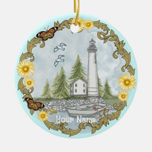 Bloemige Alabama Vuurtoren Ornament (Voorkant)