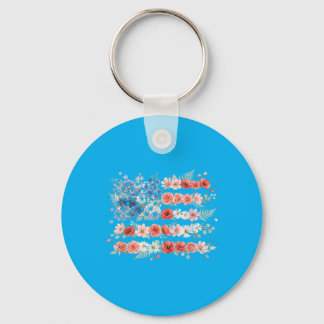 Bloemige Amerikaanse Vlag 4 juli Patriottisch Sleutelhanger