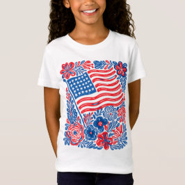 Bloemige Amerikaanse vlag Patriottische Vierde Jul T-shirt