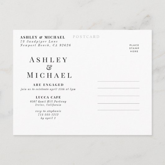 BLOEMIGE AMPERSAND Blush Huwelijksverlovingsfeest Aankondigingskaart (Achterkant)